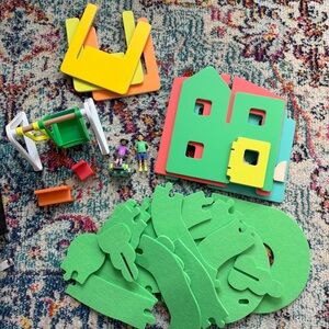 Lovevery wooden modular village and pathways city with friends and swing set